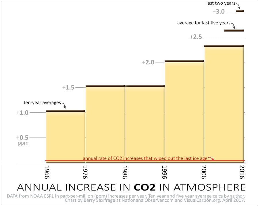 CO2 ppm increase over the decade