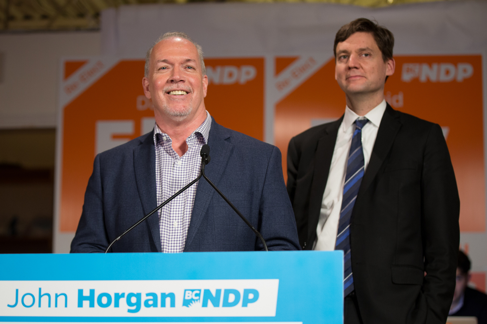 BC NDP leader John Horgan and Attorney General David Eby 