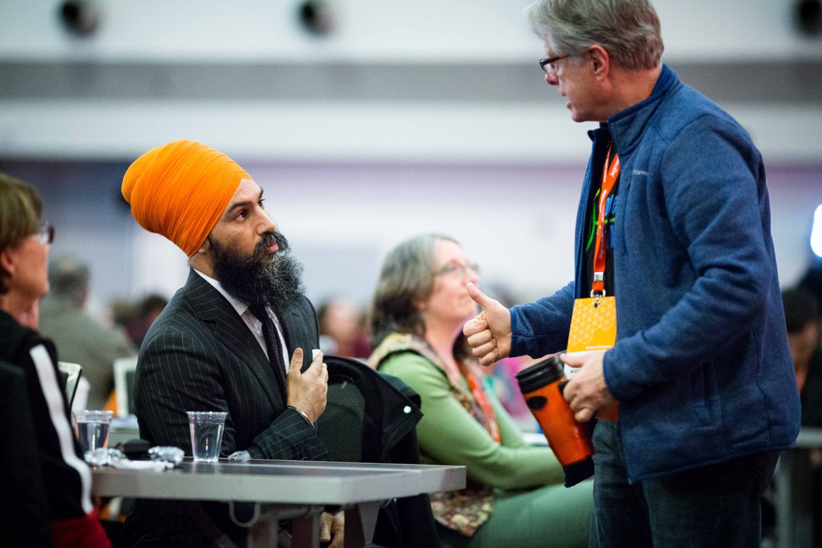 Jagmeet Singh talks to delegates at the NDP's national convention in Ottawa on Feb. 16, 2018. Photo by Alex Tétreault