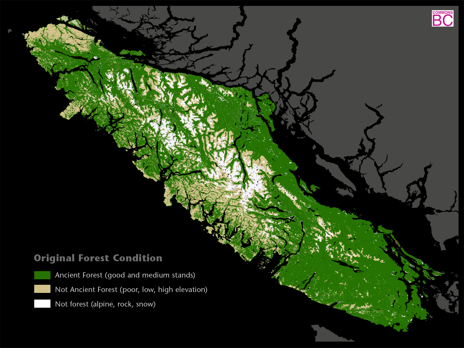 BC old growth map - Supplied by Commons BC 