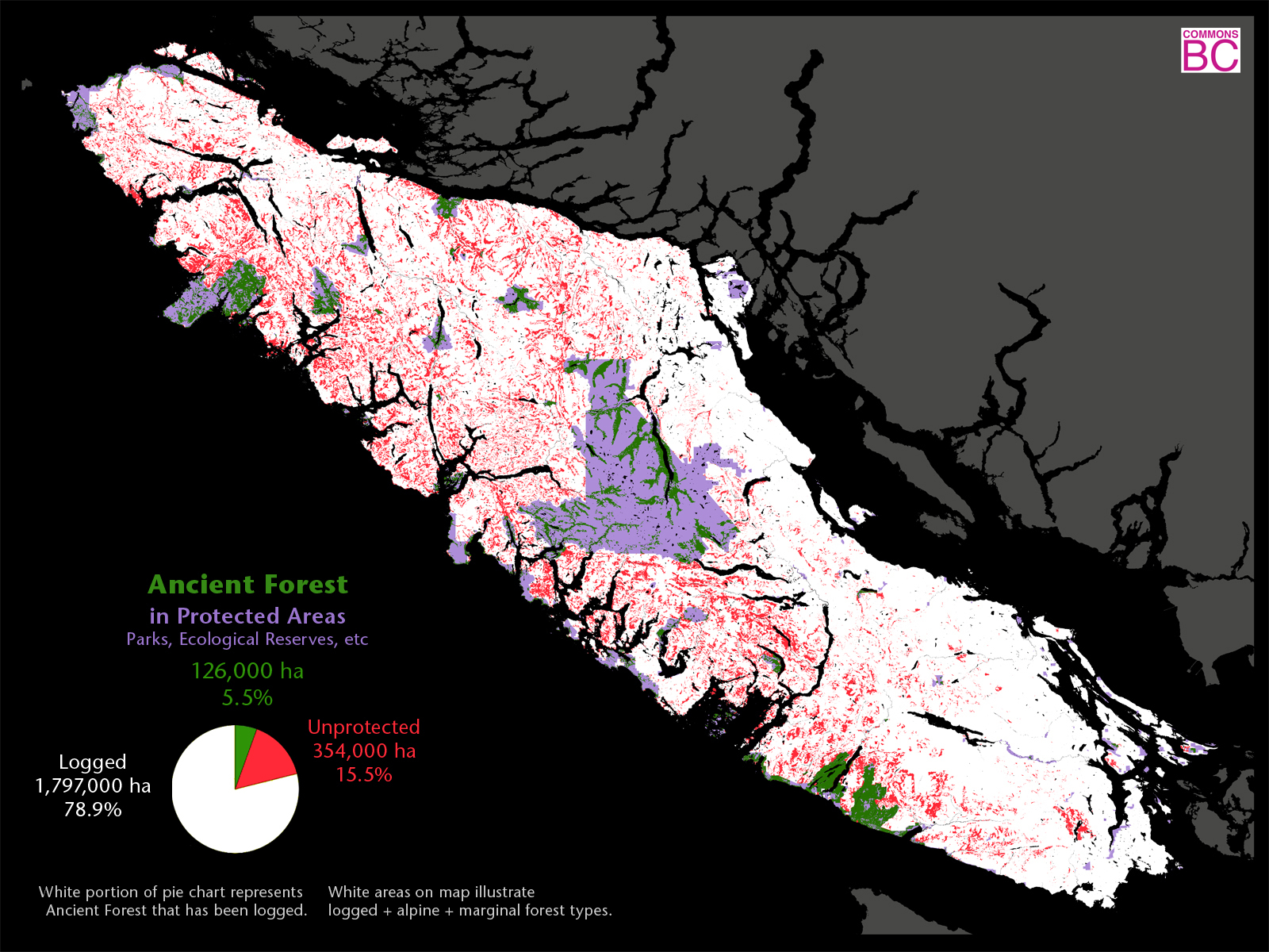 Protected areas of Vancouver Island - map supplied by Commons BC 