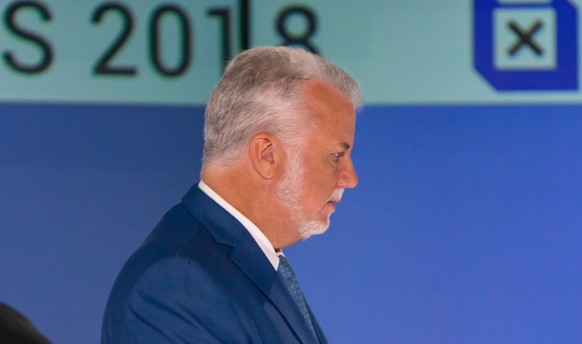 Liberal Leader and former Quebec premier Philippe Couillard at the first leaders' debate of the 2018 election in Montreal on Sept. 13, 2018. Photo by Josie Desmerais