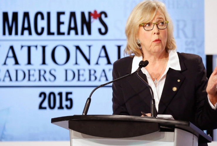 2015, Elizabeth May, federal election, Justin Trudeau, leaders debate, majority government, political parties, Stephen Harper, Thomas Mulcair, vote-splitting