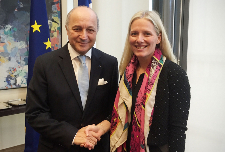 Minister McKenna meeting with Laurent Fabius, French Minister of Foreign Affairs and International Development, at pre-COP