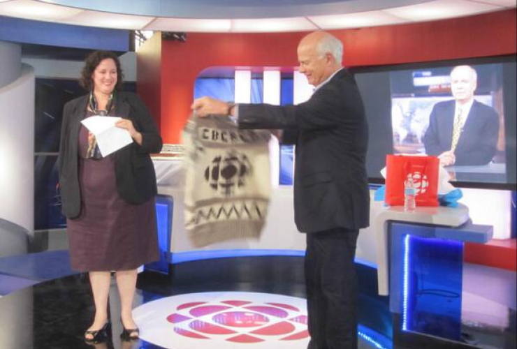 CBC editor in chief Jennifer McGuire with National Host Peter Mansbridge. Photo from CBC