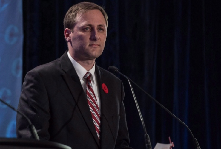 Conservative leadership candidate Brad Trost speaks during the Conservative leadership debate in Saskatoon on Wednesday, November 9, 2016. Photo by CP/Liam Richards.