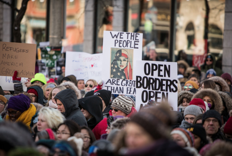 human chain, U.S. embassy, travel ban, Trump ban, protest