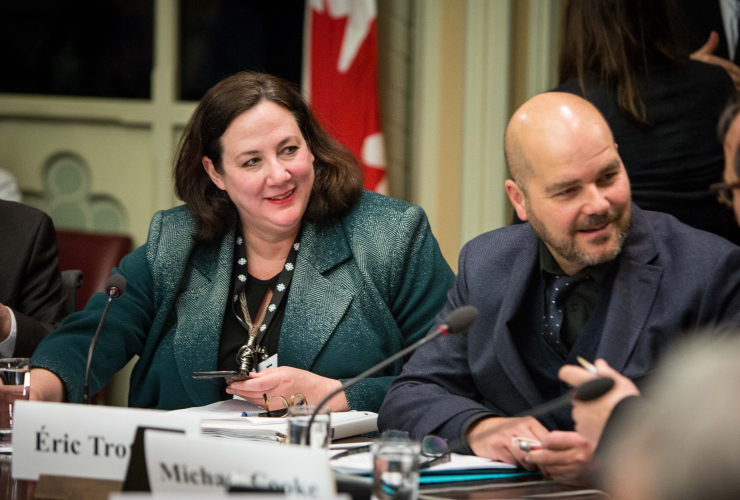 CBC editor-in-chief Jennifer McGuire and La Presse associate editor Éric Trottier testified before a Senate committee on Feb. 16. 2017.