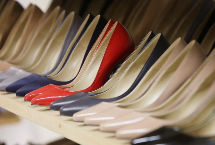 High heels on display in the Pretty Small Shoes store in Bloomsbury, London on March 6, 2017. Servers clad in short skirts and stilettos could soon be a thing of the past, as British Columbia and Ontario take steps to ditch sexualized dress codes.