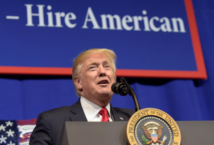 President Donald Trump speaks at tool manufacturer Snap-on Inc. in Kenosha, Wis., Tuesday, April 18, 2017.