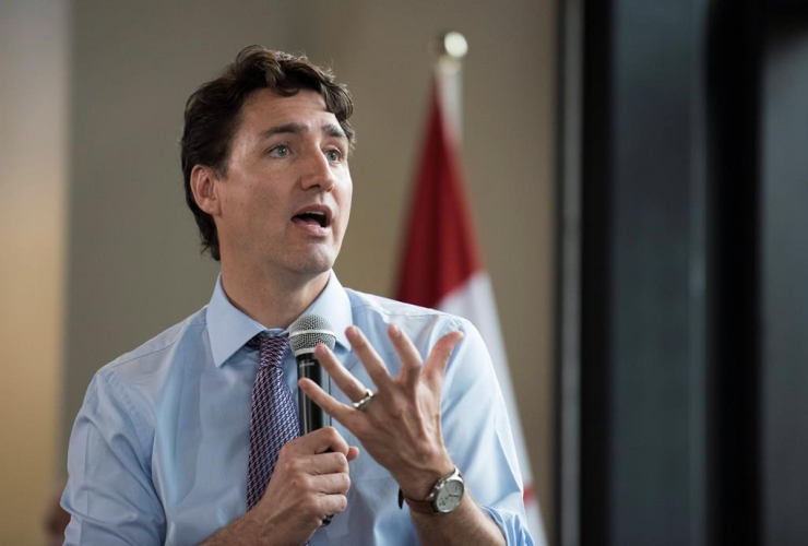 Prime Minister Justin Trudeau speaks at Vidyard, a video management startup, in Kitchener on Tuesday, April 25, 2017. THE CANADIAN PRESS/Hannah Yoon