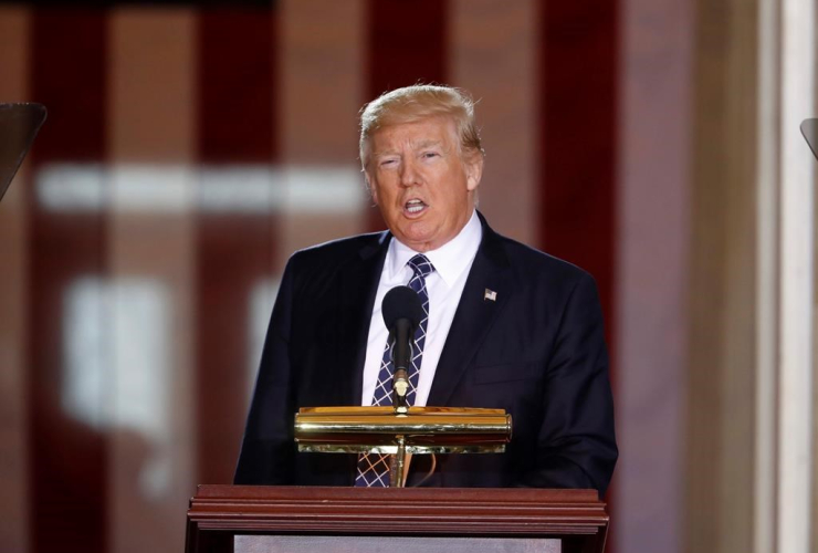 President Donald Trump speaks on Capitol Hill in Washington, Tuesday, April 25, 2017, during the United States Holocaust Memorial Museum's National Days of Remembrance ceremony.