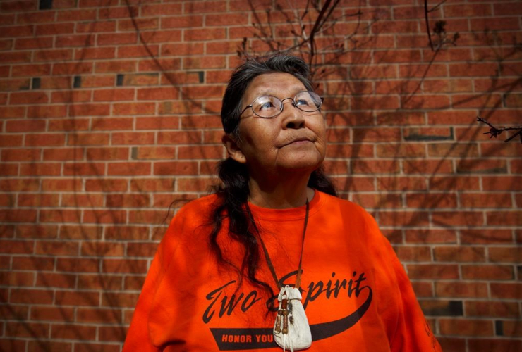 Ma-Nee Chacaby, an Ojibwa-Cree elder from Thunder Bay, Ont., poses for a portrait in Toronto on Friday, April 28, 2017. Photo by the Canadian Press/Cole Burston