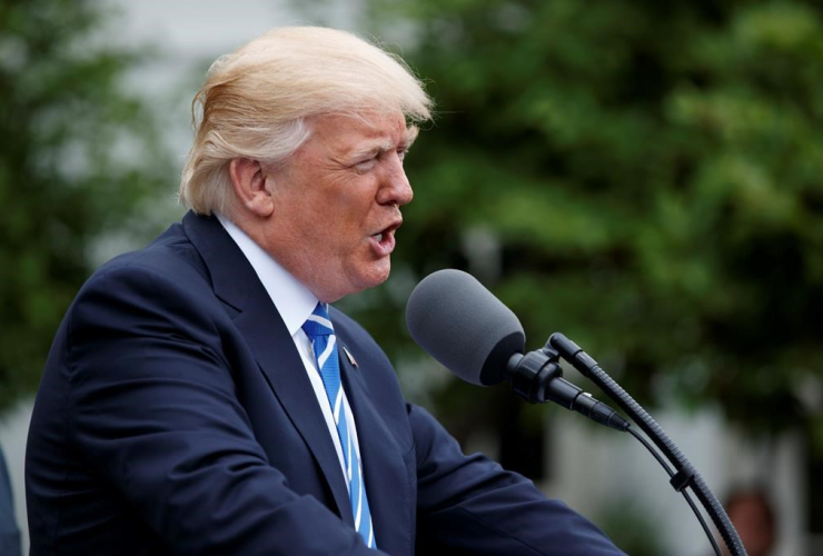 President Donald Trump speaks in the Kennedy Garden of the White House in Washington, Monday, May 1, 2017, to the Independent Community Bankers Association. Photo by The Associated Press/Evan Vucci