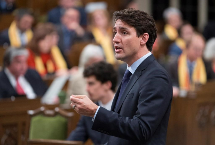 Canadian Prime Minister Justin Trudeau responds to a question during Question Period in the House of Commons Monday May 1, 2017 in Ottawa.