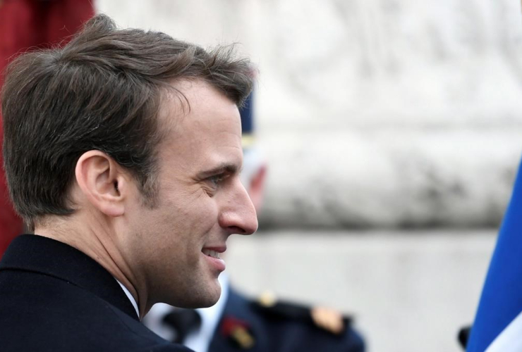 French President-elect Emmanuel Macron, attends a ceremony to mark the end of World War II at the Arc de Triomphe in Paris, Monday, May 8, 2017. Photo by The Associated Press