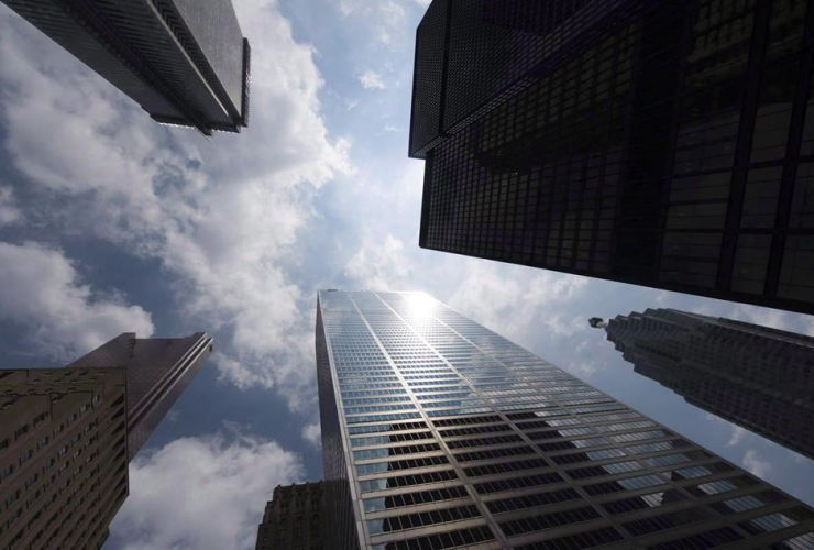 Bank towers are shown from Bay Street in Toronto's financial district, on Wednesday, June 16, 2010.