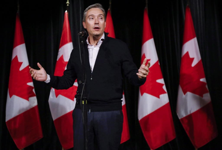 Francois-Philippe Champagne, Minister of International Trade, speaks to reporters at a Liberal cabinet retreat in Calgary, Alta., Monday, Jan. 23, 2017. File photo by The Canadian Press/Jeff McIntosh