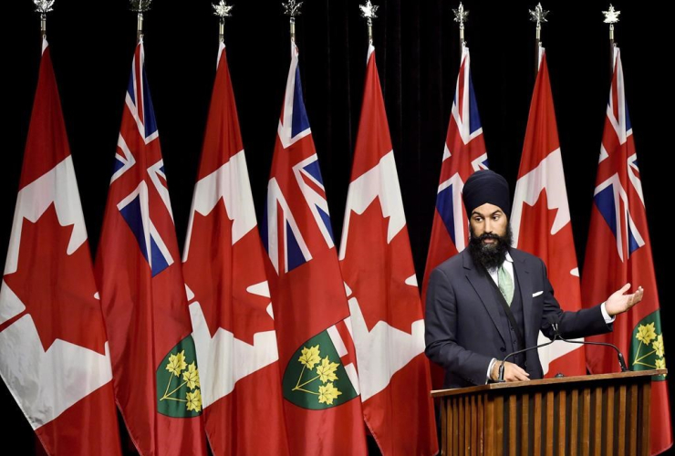 NDP MPP Jagmeet Singh speaks at Queen's Park in Toronto on Wednesday, October 28, 2015.