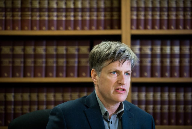 Lawyer Dan Soiseth, of the Community Legal Assistance Society, speaks about his client Bianca Lovado, who failed to show up for a news conference, in Vancouver, B.C., on Monday May 29, 2017.