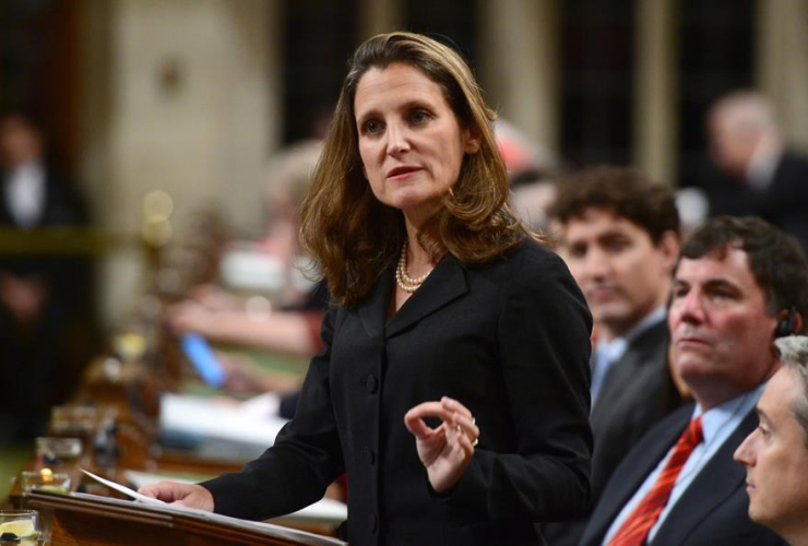 Minister of Foreign Affairs Chrystia Freeland delivers a speech in the House of Commons on Canada's Foreign Policy in Ottawa on Tuesday, June 6, 2017.