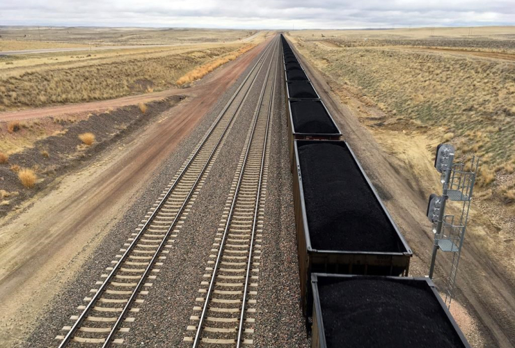 train, hauls, coal, mined, Wyoming, Powder River Basin, 