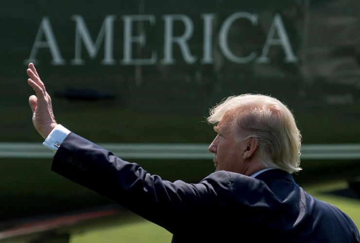 President Donald Trump, South Lawn, White House, Washington, board Marine One, Andrews Air Force Base, 