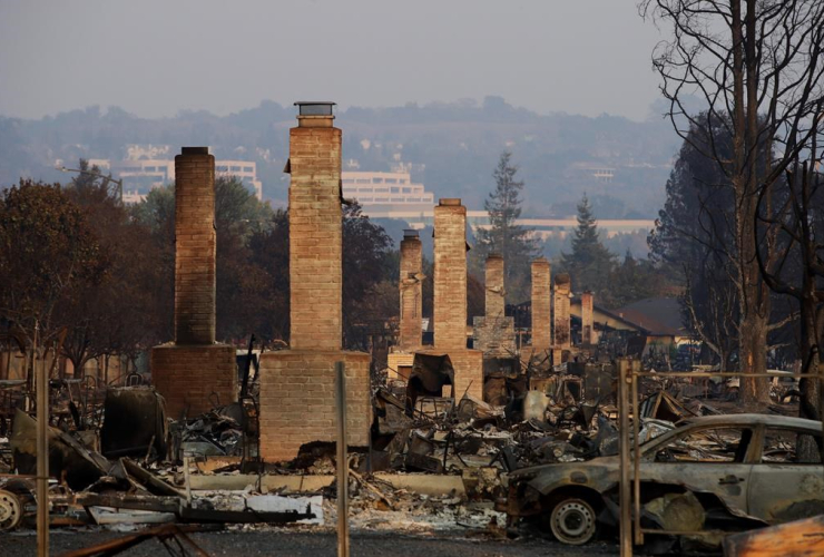 row of chimneys, wildfir, Santa Rosa, Calif.