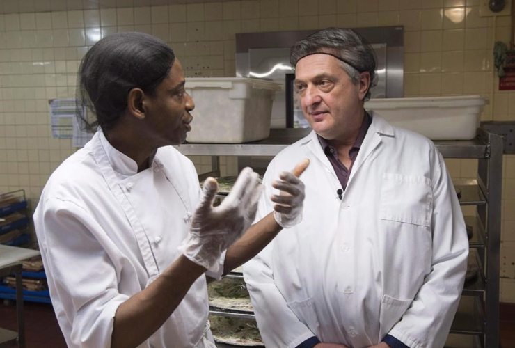 Filippo Grandi, UN high commissioner for refugees, Jean-Claude Puati, refugee, Democratic Republic of Congo, hospital cafeteria,