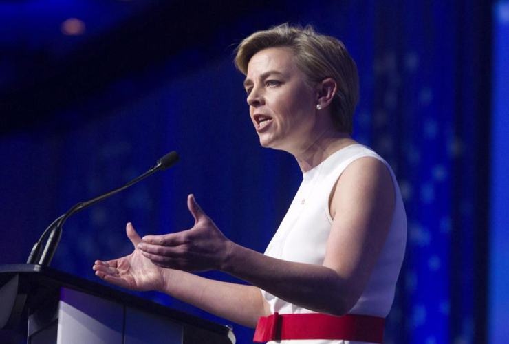 Candidate Kellie Leitch speaks during the opening night of the federal conservative leadership convention in Toronto on Friday, May 26, 2017. 