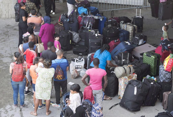 Asylum seekers, Olympic Stadium, Montreal, Quebec,