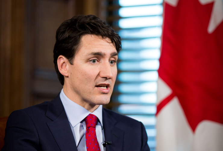 National Observer Columnist Sandy Garossino sits down with Prime Minister Justin Trudeau for an interview in his Parliament Hill office on Tuesday, February 13, 2018. Photo by Alex Tétreault