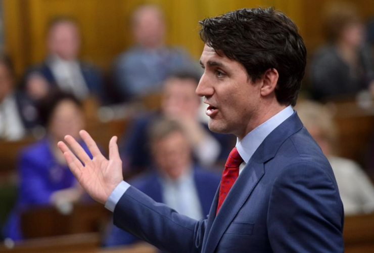 Prime Minister Justin Trudeau stands during question period in the House of Commons on Parliament Hill in Ottawa on Monday, March 26, 2018. Photo by Sean Kilpatrick/The Canadian Press