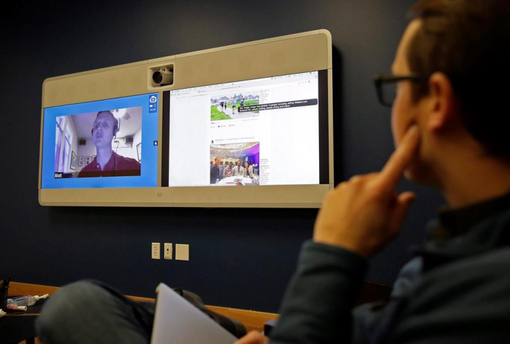  Jeff Wieland, Matt King, facial recogn Jeff Wieland, Matt King, facial recognition technology, teleconference, Facebook headquarters, Menlo Park, Calif.,