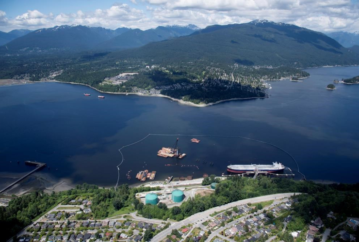 aerial view, Kinder Morgan, Trans Mountain marine terminal, Burnaby, 