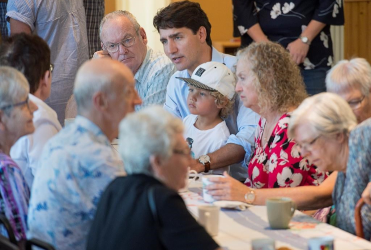 Prime Minister Justin Trudeau, Hadrien, seniors, Milton Community Hall, North Milton, P.E.I.,