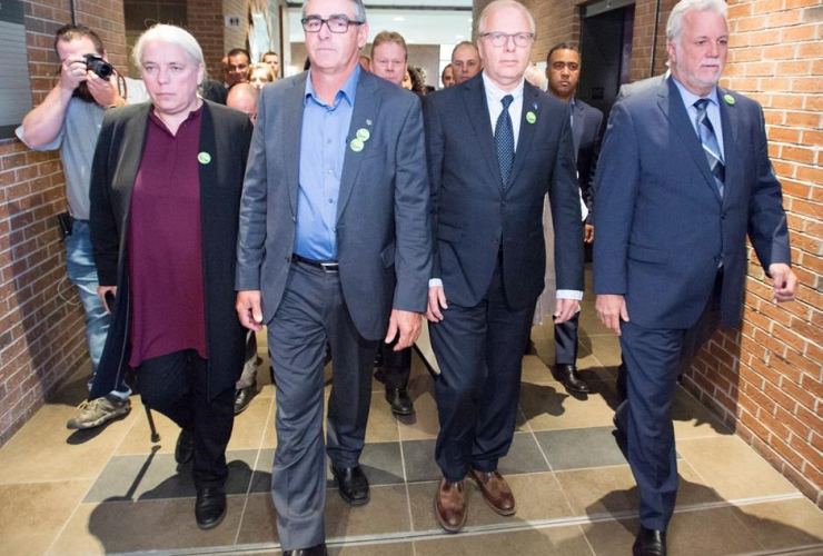 Quebec Solidaire, Manon Masse, UPA president Marcel Groleau, PQ leader Jean-Francois Lisee, Quebec Liberal Leader Philippe Couillard,