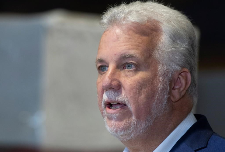 Quebec Liberal Leader Philippe Couillard, cedar shingle plant, Saint-Prosper, 