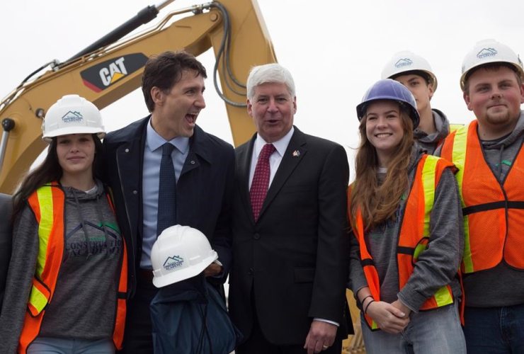 Prime Minister Justin Trudeau, Michigan Governor Rick Snyder, Windsor,