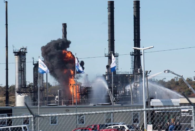 Flame, smoke, Irving Oil refinery, Saint John,