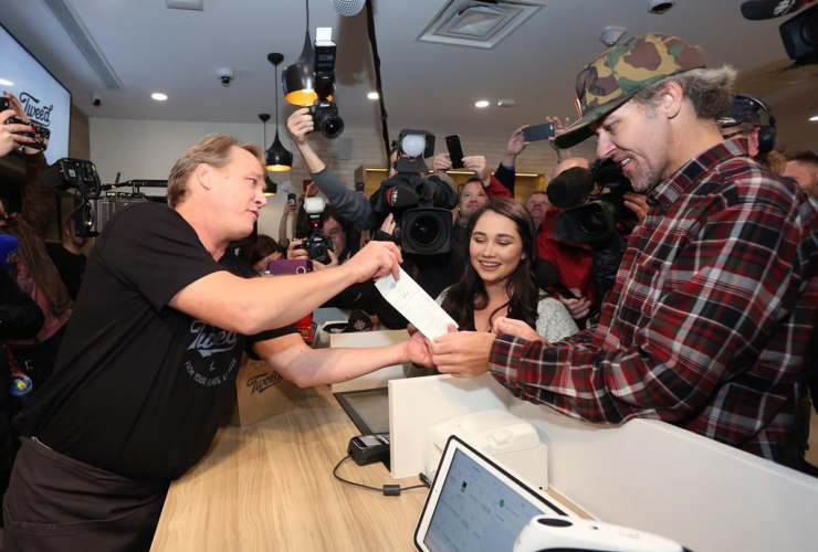 Canopy Growth CEO Bruce Linton, first legal cannabis, recreation use, Nikki Rose, Ian Power, Tweed shop, Water Street, St. John's, N.L.,