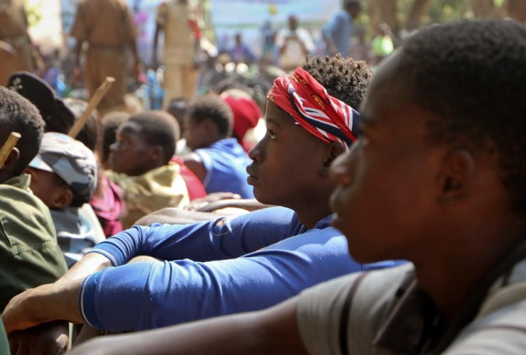 child soldiers, release ceremony, weapons, uniforms, Yambio, South Sudan, 