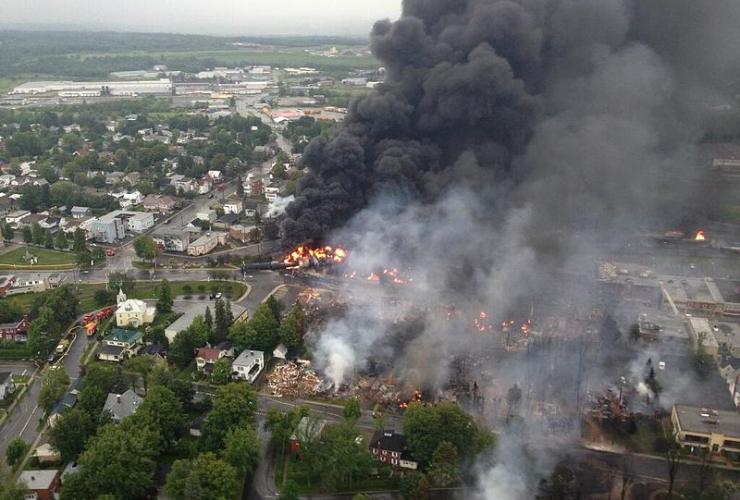 Lac Megantic oil car explosion. Photograph creative commons. Wikipedia.