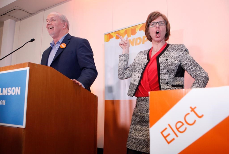 NDP candidate Shiela Malcolmson, Premier John Horgan, winning, byelection, Nanaimo, 