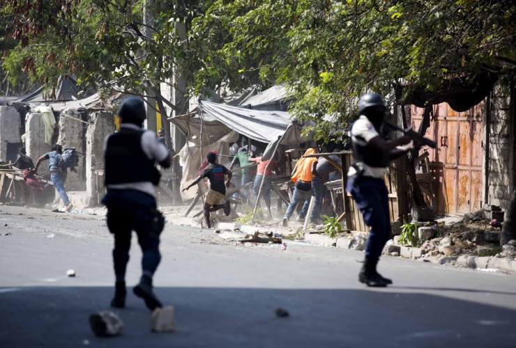 National police, protesters, 