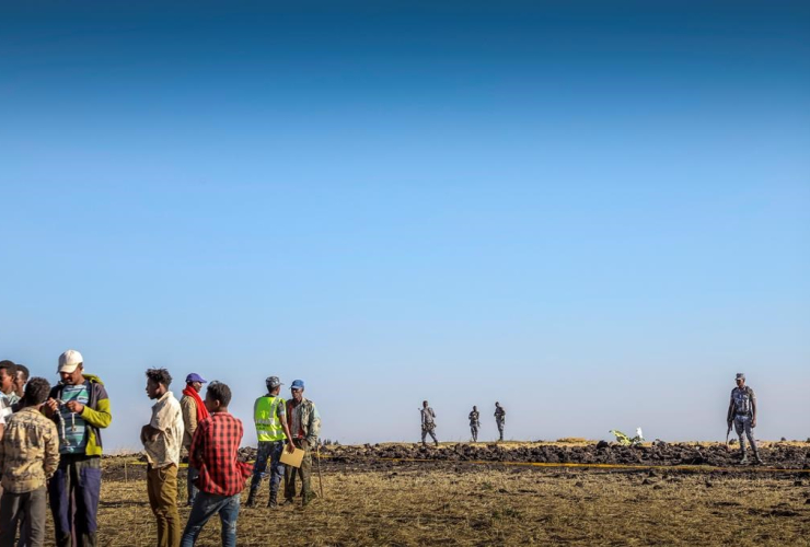 Rescuers, Ethiopian Airlines flight, crashed, Hejere, Bishoftu, Debre Zeit, Addis Ababa, Ethiopia,