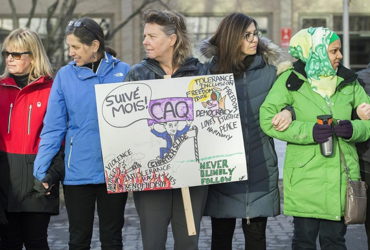 People, opposing, Quebec government, Bill 21,