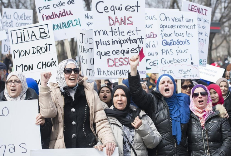 People, demonstration, Montreal, Bill 21, 