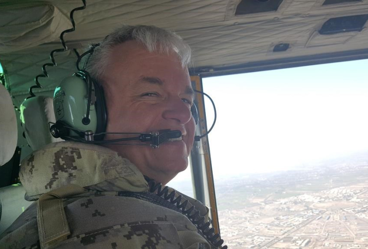 Brigadier General Colin Keiver, shown in a this 2018 handout image provided by the Canadian Armed Forces helicopter, flying over Iraq. Handout by The Canadian Armed Forces