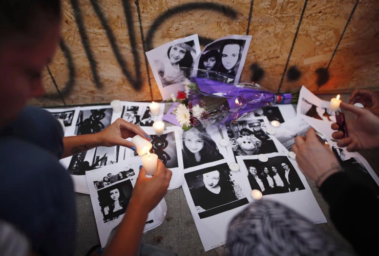 People, candles, Reese Fallon, memorial, victims, shooting, Danforth, Ave.,